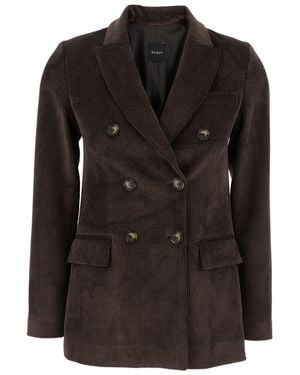 Plain Double-Breasted Jacket With Peak Revers - Black