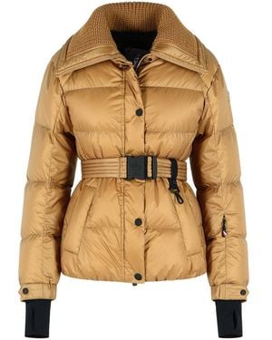 Moncler Padded 'Bataillouse' Ski Jacket With Camel Polyamide Belt - Natural