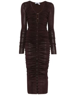 Self-Portrait Brown Gathered Viscose Knit Midi Dress Clothing