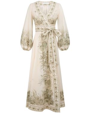 Zimmermann "wonderlust" Wrap Midi Dress - Natural