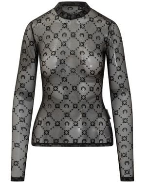 Marine Serre Tulle Top With Logo Embroidery - Black