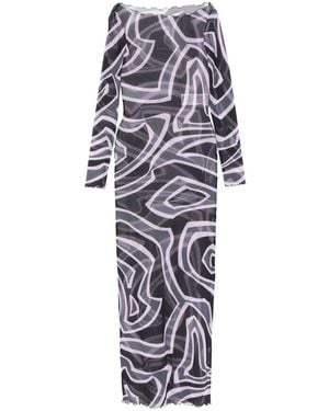 PUCCI Abstract-Print Long-Sleeved Tulle Maxi Dress Clothing - White