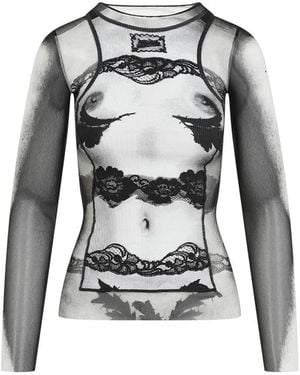 Jean Paul Gaultier Elegant Lace Mariniere Top - Gray