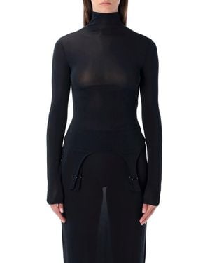 Jean Paul Gaultier Long-Sleeve High-Neck Body With Lingerie Details - Blue