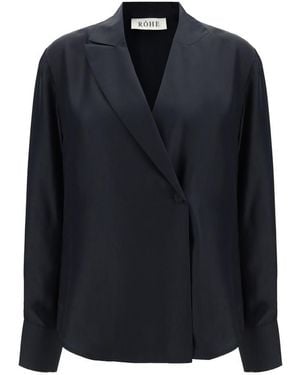 Rohe Silk Asymmetric Lapel Button-Down Shirt - Blue