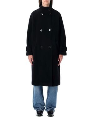 Sessun Wool Double-Breasted Coat With High Collar - Black
