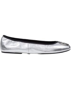 Tory Burch Metallic Nappa Ballerina Flats - White