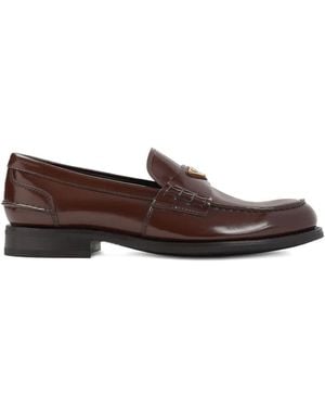 Prada Brushed Leather Loafers Shoes - Brown