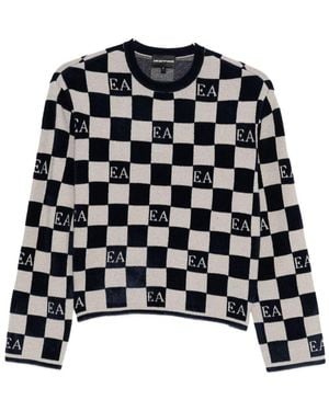 Emporio Armani Check Crewneck Jumper - Black