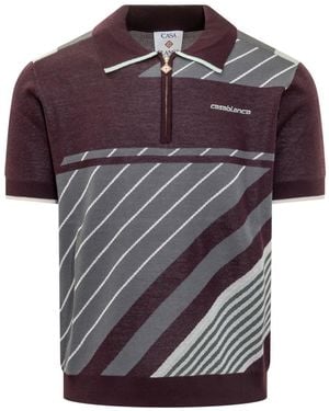 CASABLANCA Short Sleeve Polo Shirt With Geometric Pattern - Purple