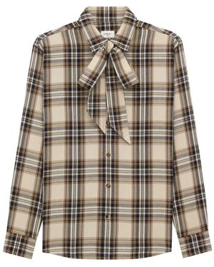 Saint Laurent Cassandre Lavallière Shirt In Cotton Tartan Clothing - Brown