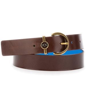 Pinko Reversible Belt With Buckle Closure And Love Birds Diamond Cut Plaque On The Front - Brown