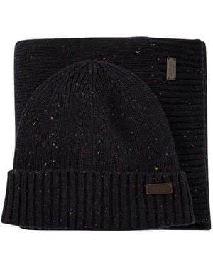 Barbour "Carlton Fleck" Beanie & Scarf Set - Black