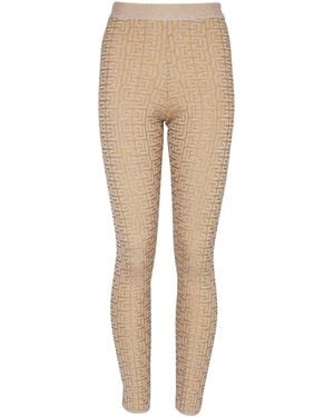 Balmain Metallic Labyrinth Knit Leggings - Natural