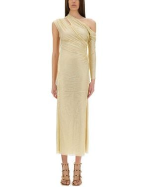 Self-Portrait Midi Dress Draped With Rhinestones - Metallic