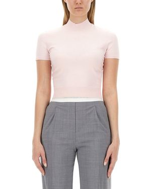 T By Alexander Wang Slim Fit T-Shirt With High Neckline - Blue