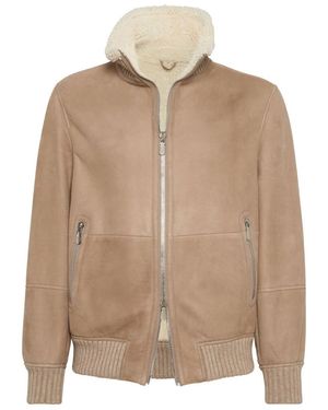 Brunello Cucinelli Leather Bomber Jacket - Natural