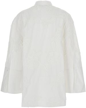 ROTATE BIRGER CHRISTENSEN Oversize Shirt With Classic Collar And All-Over Embroider - White
