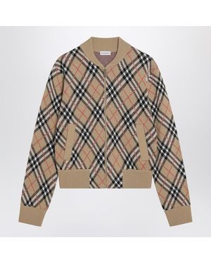 Burberry Check Zip-Up Cardigan - Brown