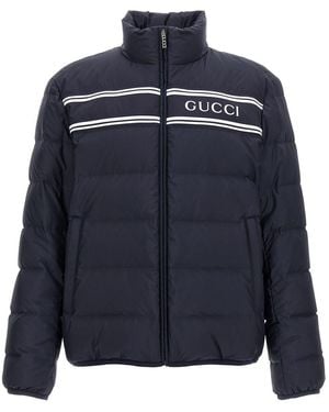 Gucci Logo Print Down Jacket - Blue