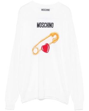 Moschino Merino Wool Crewneck Sweater - White