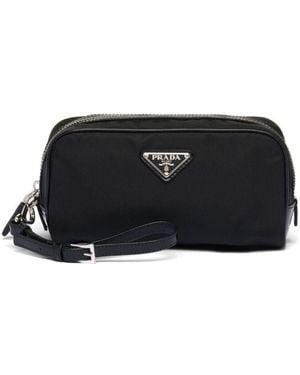 Prada Logo-Plaque Zipped Wash Bag - Black