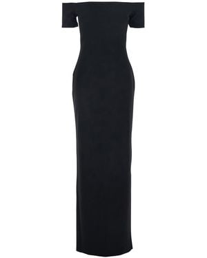 Solace London 'Nile' Long Dress With Off-The-Shoulder Design And Back Slit - Black