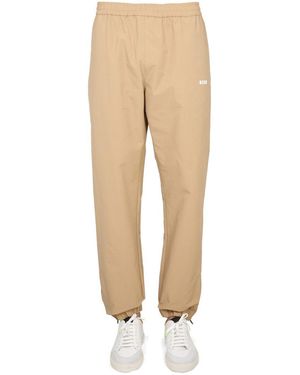 MSGM Relaxed Fit Casual Pants With Logo - Natural