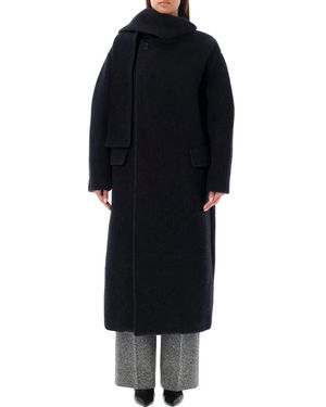 MSGM Scarfed Collar Long Coat - Black