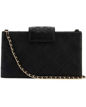 Tory Burch Fleming Leather Wallet On Chain - Black
