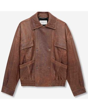 Saint Laurent Crossed Leather Jacket - Brown