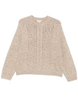 Yerse Crew Neck Jumper With Cable Knit Pattern - Natural