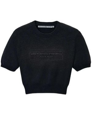 Alexander Wang Cotton-Blend Chenille Cropped Pullover With Logo - Blue
