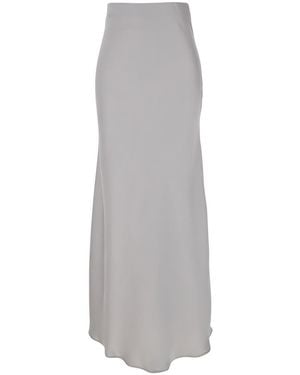 Plain Long Skirt With Ruffle Detail - Gray