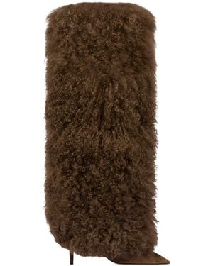 Paris Texas Furry Stiletto Boot - Brown