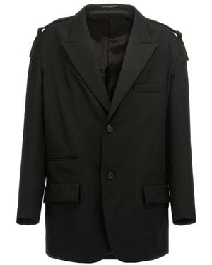 Yohji Yamamoto Single-Breasted Blazer With Strap Detail - Black