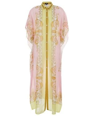 Versace Caftan With Button Closure And All-Over Geometric Print - Metallic