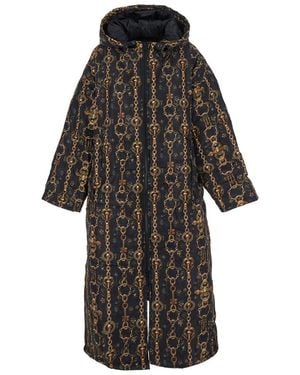 SITTINGSUITS Down Jacket With All-Over Print And Long Design - Black