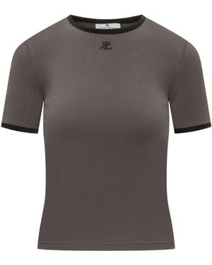 Courreges Slim Fit T-shirt With Embroidered Logo - Grey