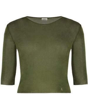 Tシャツ・カットソー SAINT LAURENT Semi-sheer certified viscose knitted top Verde Saint Laurent Semi-Sheer Certified Viscose Knitted Top in