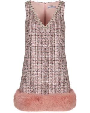 Self-Portrait Mini Dress With Boucle Fur Trim - Pink