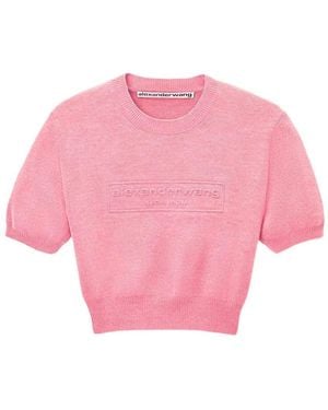 Alexander Wang Cotton-Blend Chenille Cropped Pullover With Logo - Pink