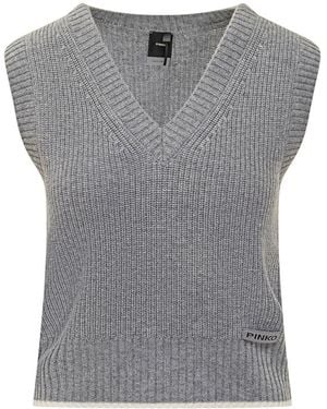 Pinko Knit V-Neck Gilet - Grey