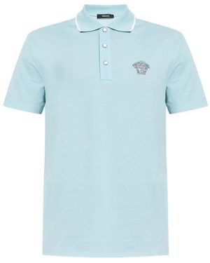 Versace Polo Shirt With Medusa Embroidery - Blue