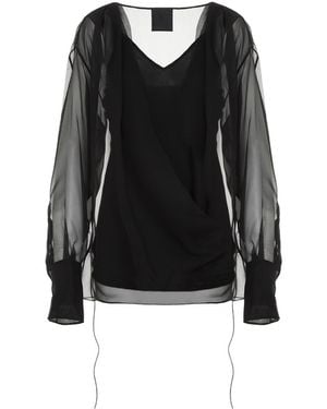Givenchy Elegant Silk Shirt With Draped Details And Balloon Long Sleeves - Black