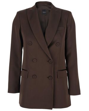 Plain Double-Breasted Jacket With Peak Lapels - Brown