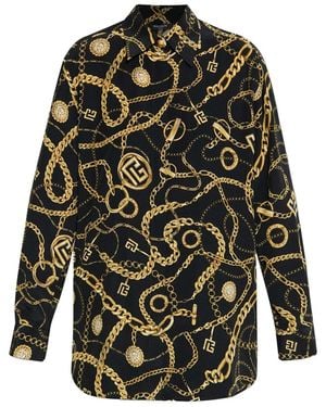 Balmain Silk Shirt With Print - Black