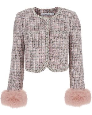 Self-Portrait Boucle Fur Cuff Jacket - Pink