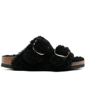 Birkenstock Arizona Big Buckle Shearling Sandals Shoes - Black