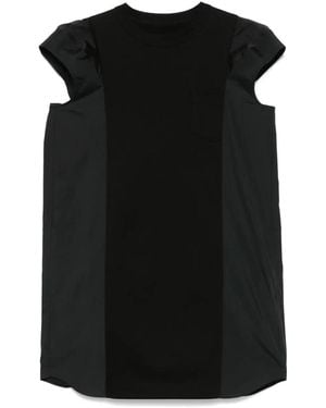 Sacai Puff Sleeve Cotton Jersey & Nylon Twill Dress | Nordstrom
